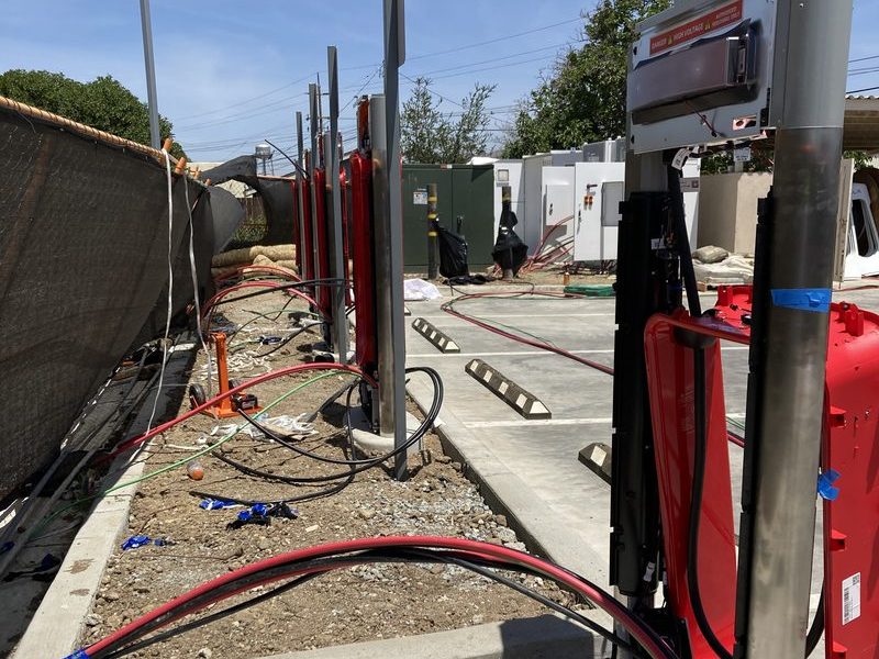 Active EV charger installation in progress at a commercial property