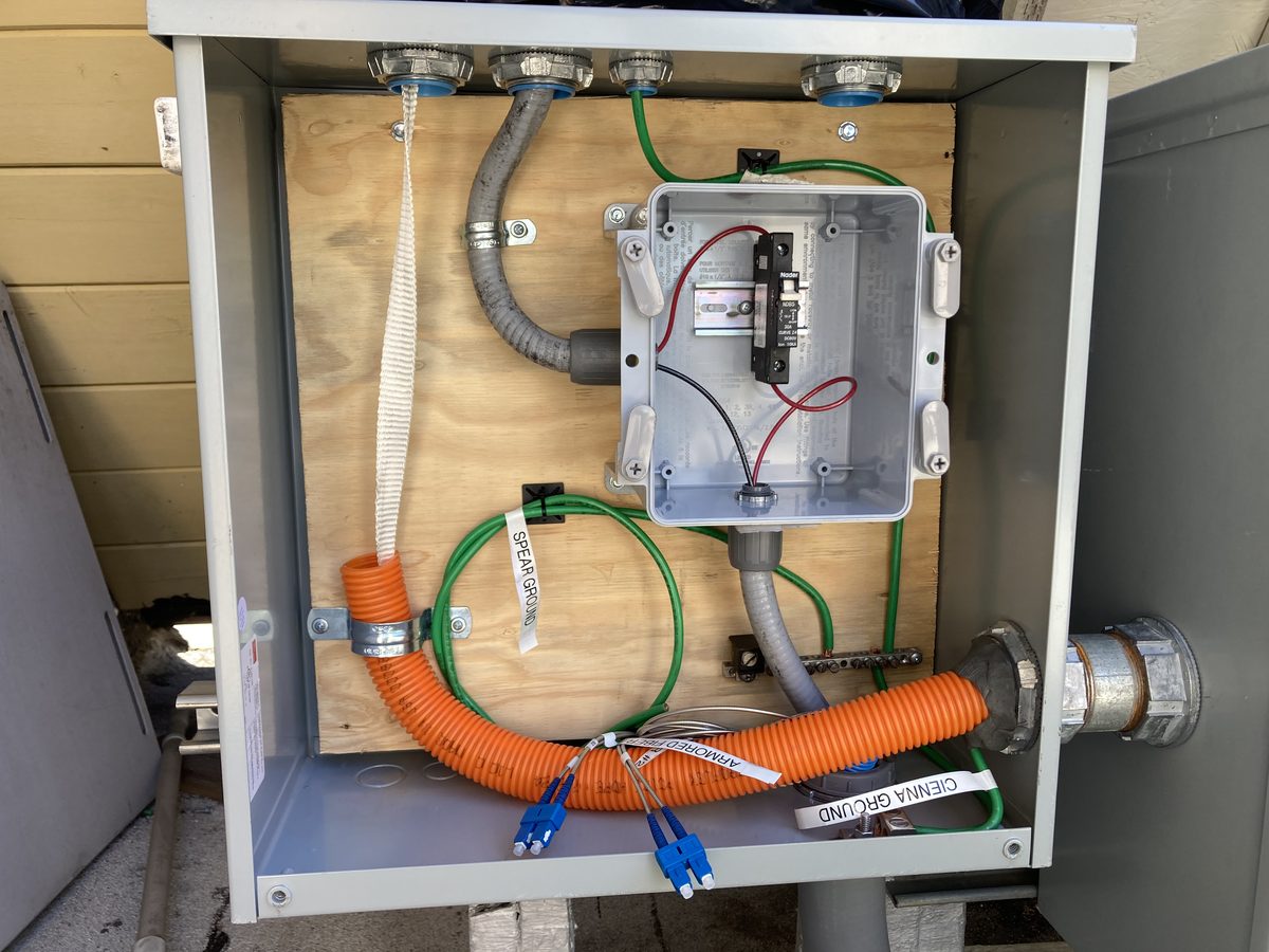 Fiber FTP junction box and cabinet close-up installed by JMES
